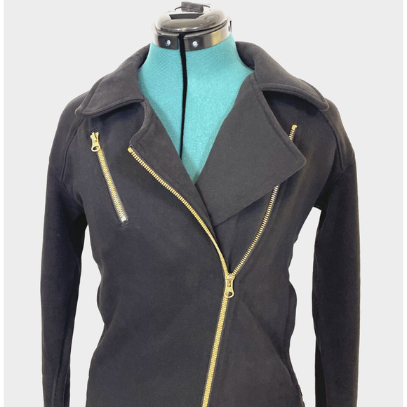 Lululemon Lab Shadow Jacket XS Cotton Fleece Moto Black Gold Zippers RARE W4G50S - Picture 2 of 8
